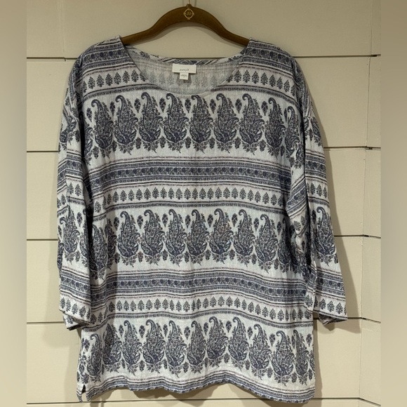 J.Jill Pure Jill Cotton Hemp Blue Geometric Long Sleeve Tunic Size S - Picture 2 of 8